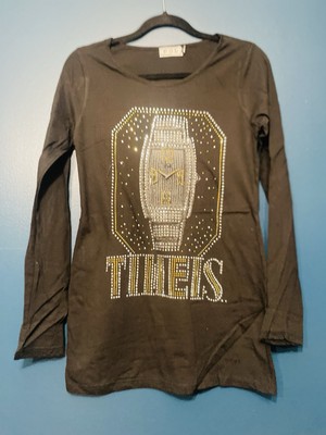 POL Women's Medium Time.Is Watch Graphic Long Sleeve Top w Gold /Silver Accents