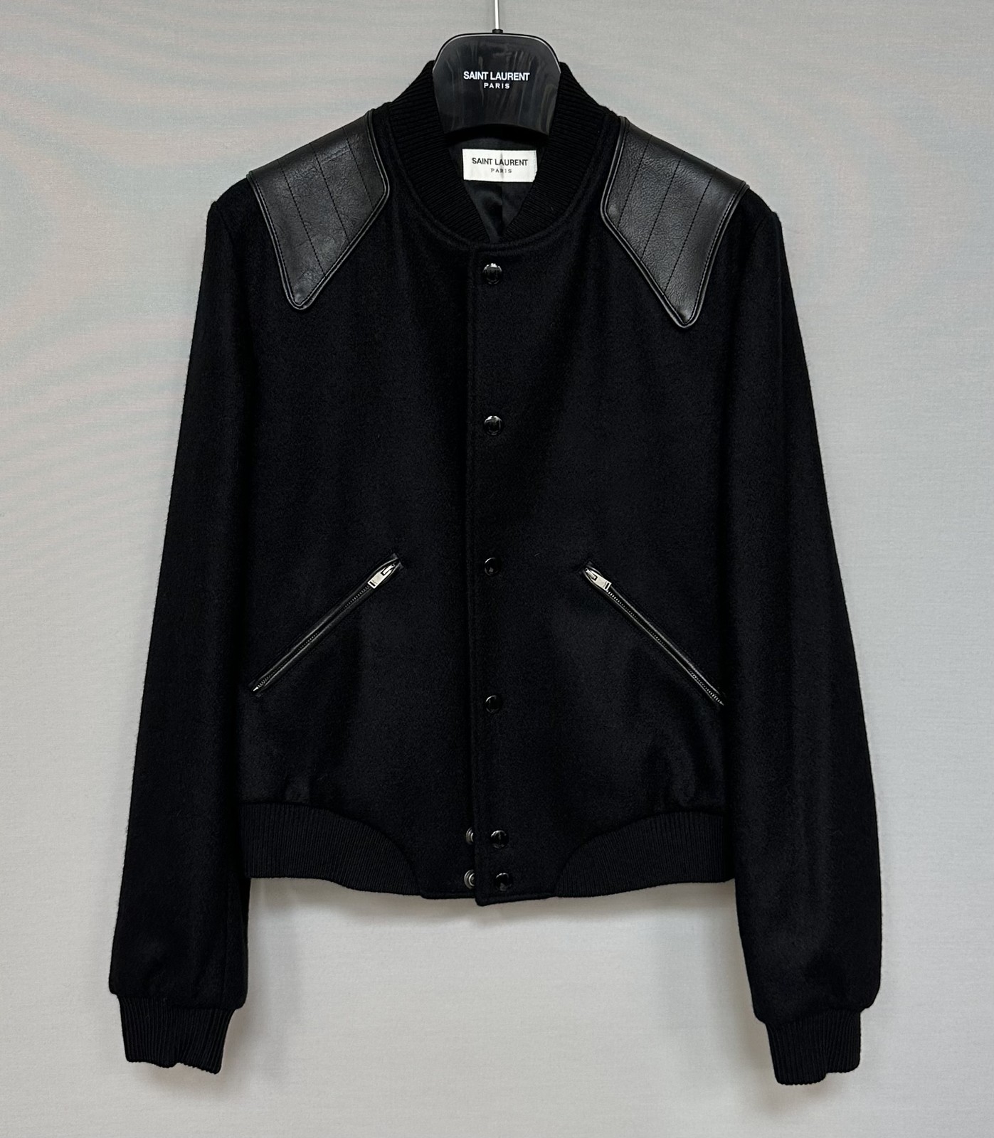 Giacca Bomber Saint Laurent Pannello Pelle Ananas Ricamato Lana 55 66