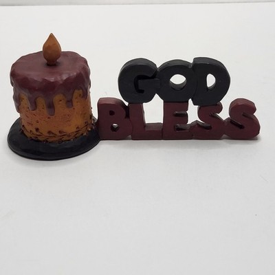 Blossom Bucket B Lloyd God Bless Resin Sign with Cake & Candle Folk Art 2009
