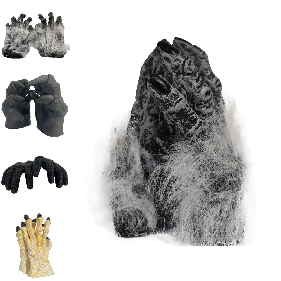 Adult Halloween Werewolf Hairy Claws Cosplay Wolf Paw Gloves Scary Hands Costume - Image 3 of 3