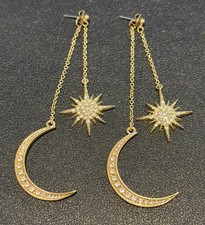Bohemian Crystal Star and Moon Earrings Long Pendant Dangle Fashion Jewelry