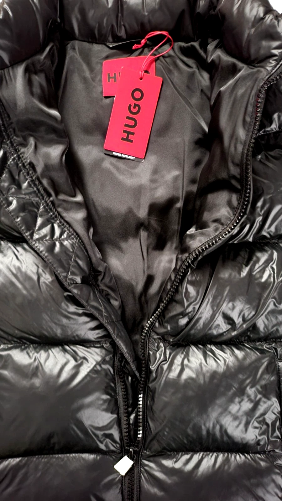 NEW HUGO BOSS MEN'S BEAZLY 2435 QUILTED FULL ZIP BLACK GLOSSY JACKET SIZE M - product detail image 2