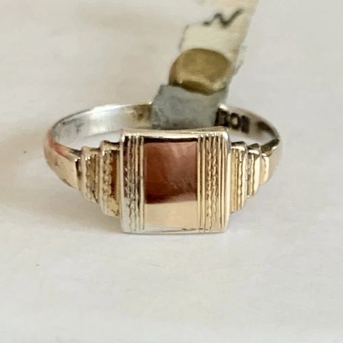 9ct Gold & Silver Signet Ring Vintage Sterling Size B-C Baby Childs 375 925