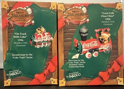 1996 Coca-Cola Enesco Christmas Ornament Train 2 Piece Set- #1-2