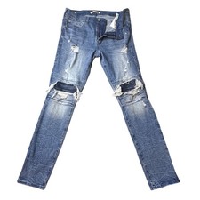 Jeans PacSun Para Hombres 32x32 Azul Apilado Ajustado Envejecido Moto Acanalado Elástico Denim