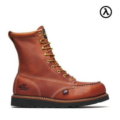 THOROGOOD AMERICAN HERITAGE 8  TOBACCO STEEL MOC TOE BLK WEDGE BOOTS 804-4288