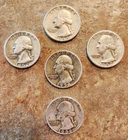 1950's Washington Quarters Lot of 5, 90% Silver