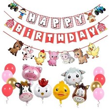 Farm Birthday Decorations, Farm Animal Birthday Banner Kit with Balloons, Pre