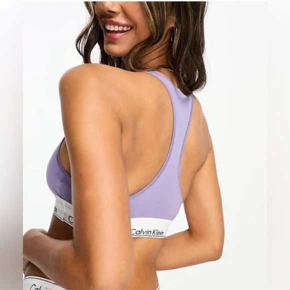 Calvin Klein Modern Cotton Bralette Racerback Purple Crop Top XS / #8142 - Image 4 of 4