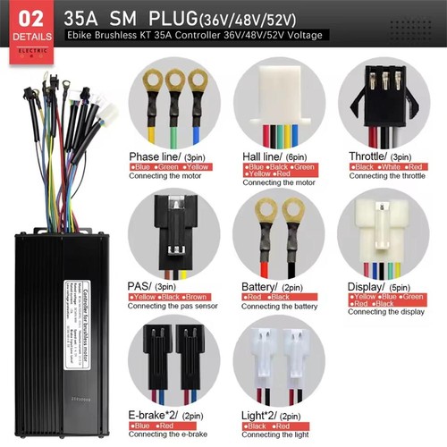36V/48V/52V E-Bike KT 35A Sinus Controller mit LCD Display + Daumengas Kits - Bild 24 von 46