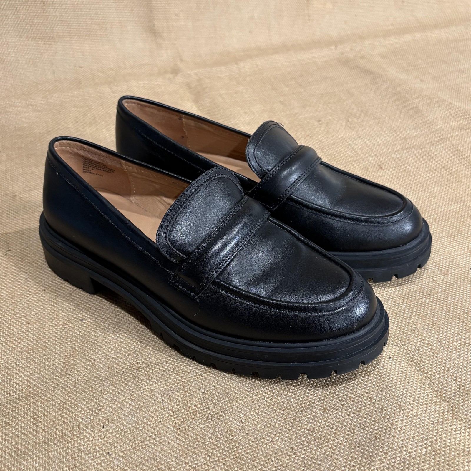 SAOLA Scarpe Madewell donna 9 mocassini in pelle nera suola a strappo in gomma grossa tacco a blocco