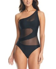 Bar III Womens One-Shoulder Mesh Cuto Black M