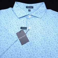 Peter Millar Golf Polo Shirt -XL Tailored Blue Floral Palm- Crown Summer Comfort