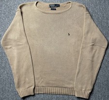 Vintage Polo Ralph Lauren Sweater Men L 100 Cotton Made in Hong Kong 90s Beige
