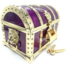 Vintage Metal Jewelry Chest Treasure Trinket Box, Gem Storage Tray Ring Earri...