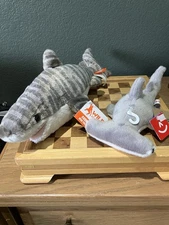 Wild Republic Tiger Shark & Aurora Hammerhead Shark Lot of 2 Used With Tags