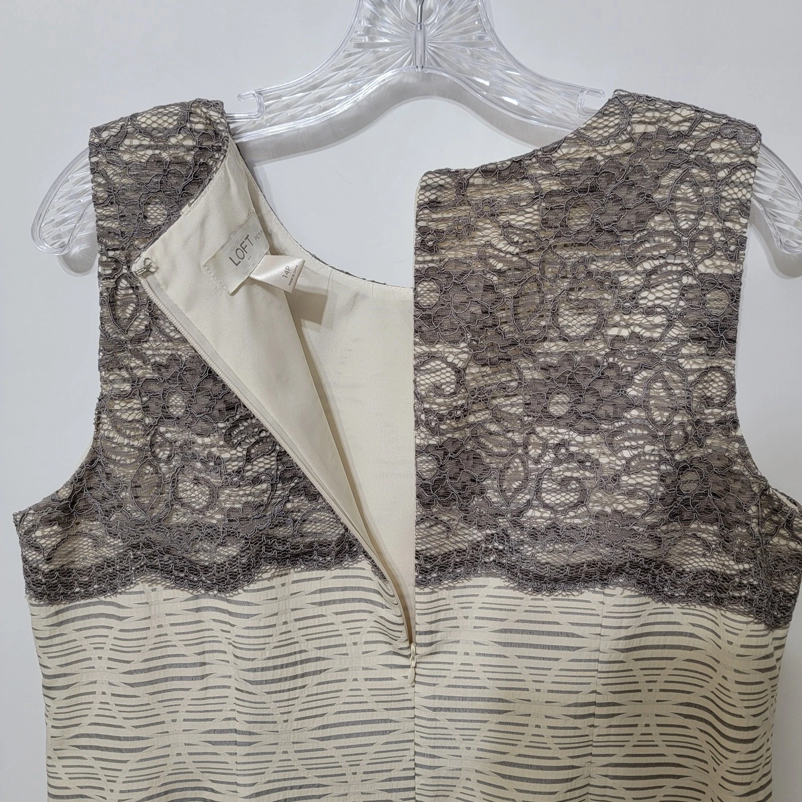 OFF WHITE LOFT OUTLET abito tubino orlo pizzo donna Petite 14P bianco sporco grigio senza maniche