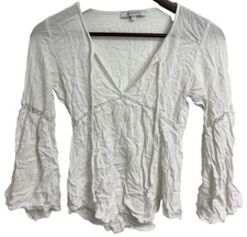 Olivaceous Blouse White Fairycore Bell sleeve tie front blouse v-neck ren faire