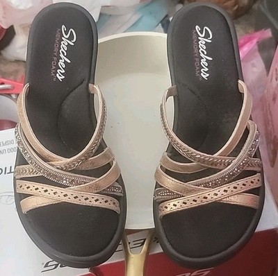Skechers Rumbler Wave Lassie Wedge Women's size 7 Rose Gold Memory Foam 