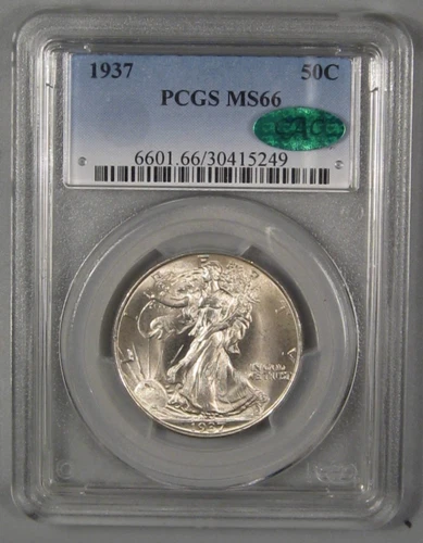 BU GEM 1937 Silver Walking LIBERTY Half Dollar.  PCGS MS66 CAC