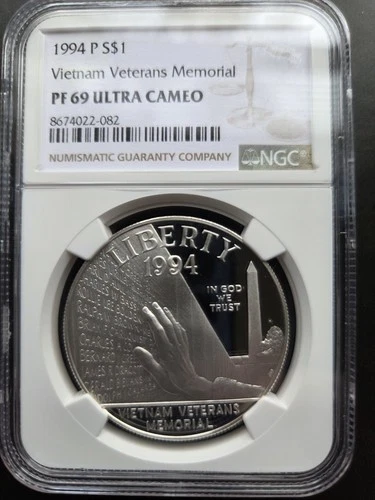 1994-P $1 Vietnam Veterans Memorial Silver Dollar NGC PF69 Ultra Cameo
