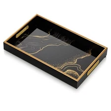  Decorative Serving Tray Black: Coffee Table Tray with 15" x 9.8" x 1.8" Marble