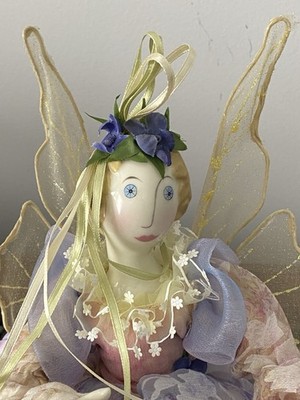 Fairy Doll Pixie Elf Porcelain Lavender & White Attire Wings Posable Beautiful!