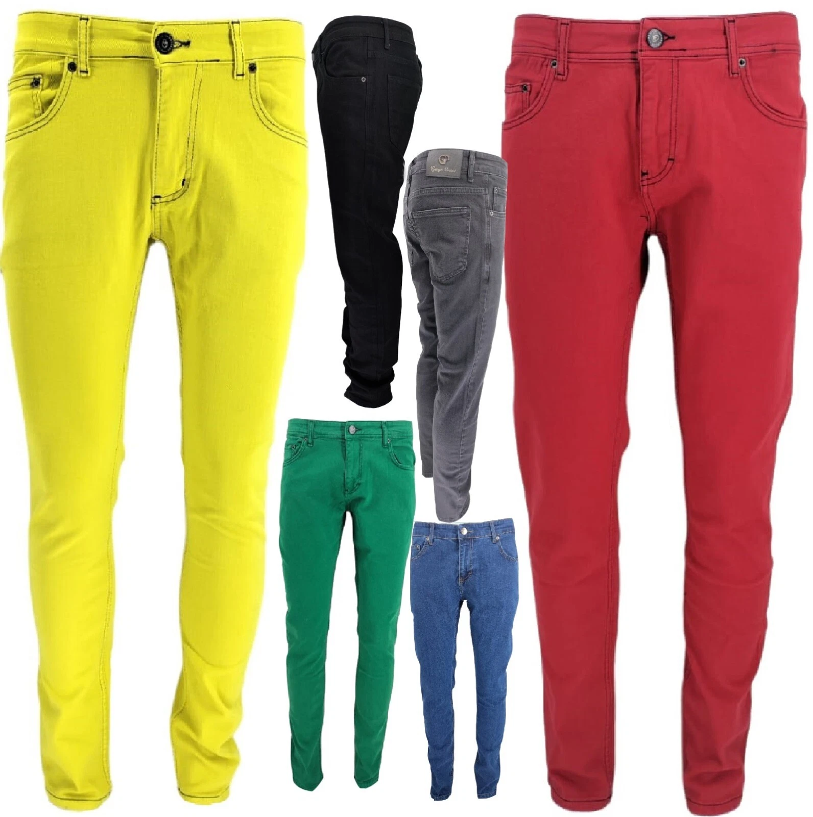 Men's Georgio Peviani Slim Fit Denim Jeans | Red, Yellow, Green | Sizes 30-42"
Opens in a new window