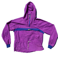 Cb Sports Windbreaker Size M / Half Zip Purple Blue Hooded Nylon Vintage 1984