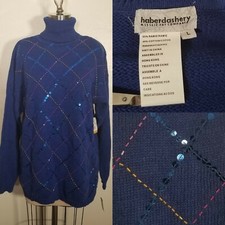 Vintage NWT Large Cobalt Blue Sequin Haberdashery Long Sleeve Turtleneck Sweater