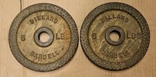 Pair Vintage Billard Barbell 5 lb Standard Weight Plate Cast Iron dimple blank