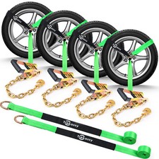 4 Axle Straps Car Trailer Ratchet Tie Down Strap Auto Hauler Towing Tire Straps