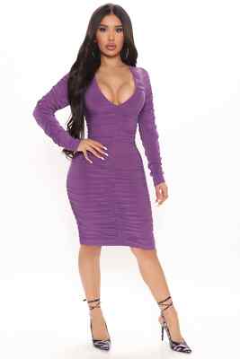 FASHION NOVA RUCHED BODYCON PURPLE MINI DRESS SIZE XS~NEW WITH TAGS | eBay