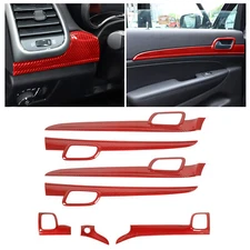 Red Carbon Dashboard Panel Door Handle Cover Trim Kit for Jeep Grand Cherokee