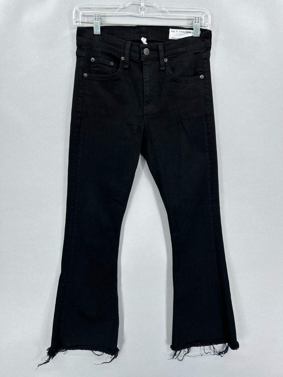 Rag Bone Jeans Womens 26 High Rise Crop Flared Black Coal Wash Frayed Hem  26