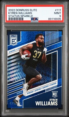 2022 DONRUSS ELITE KYREN WILLIAMS STATUS SPARKLE /275 SP RAMS 111 RC PSA 9 POP 2