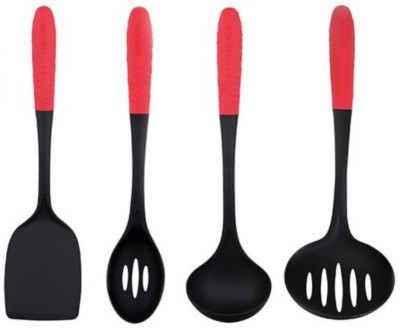 Bergner 4er Set rot & schwarz Nylon Küchenutensilien Schöpfkelle Löffel Schlitz Wender
