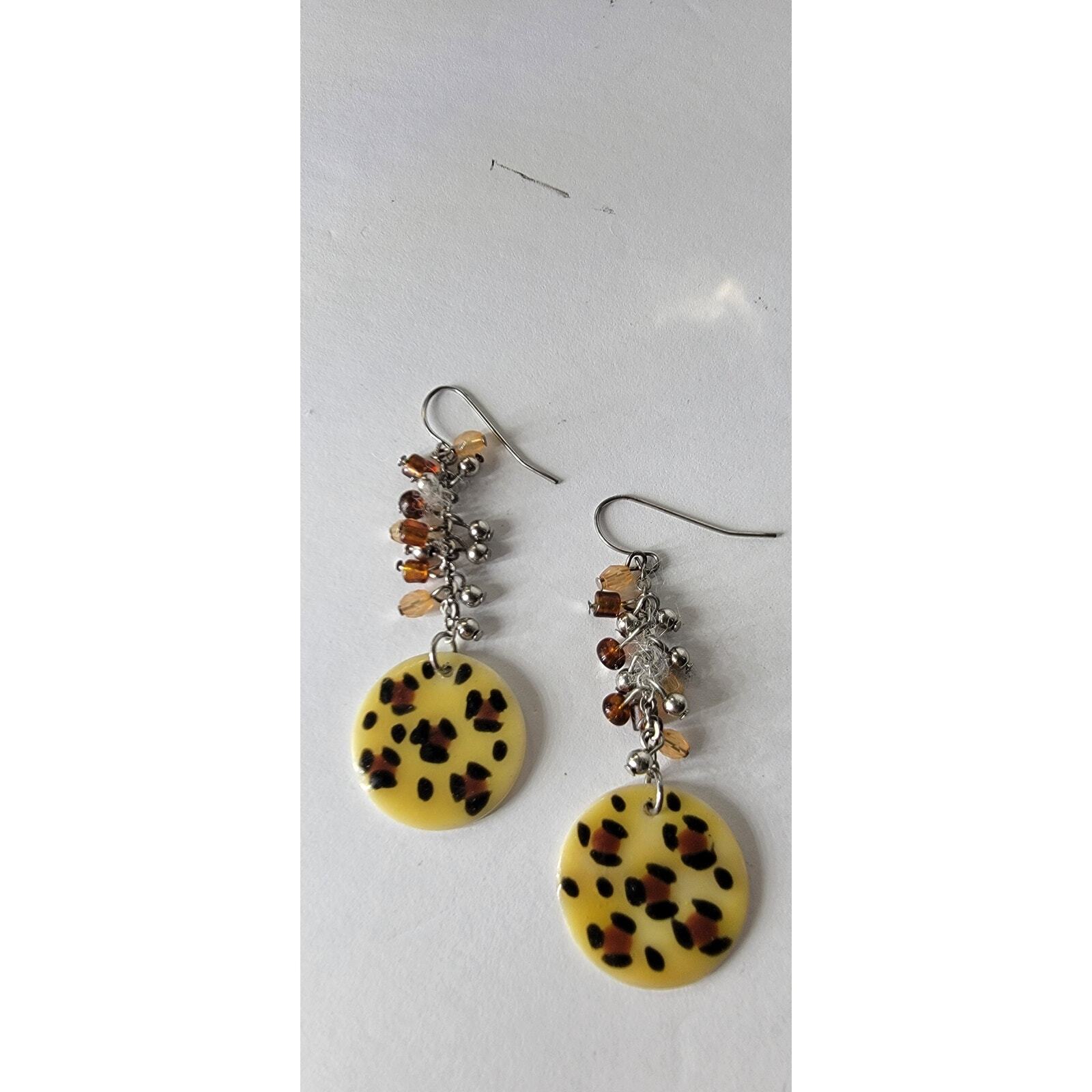 Vintage Leopard Print Shell Disc Dangle Earrings - image 12