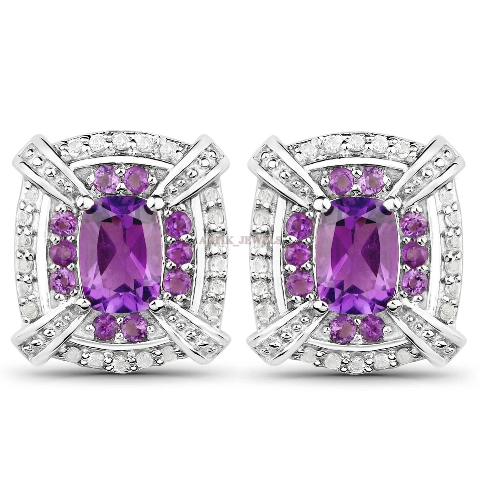 Gemelli In Argento Sterling 925 Con Pietra Naturale Di Ametista #3019 - Immagine 2 di 3