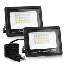 2 Pack Led Flood Light Outdoor 30w Plug In 3000lm Work Light Ip66 Waterproof Out