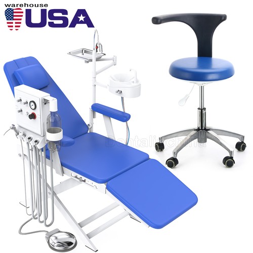 Sillón Dental Plegable Portátil+Unidad de Turbina de Aire+Luz Oral LED+Taburete