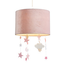 Soft Blush Pink Velvet Pendant Lamp Shade with Hanging Felt Stars and Clouds ...