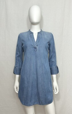Vineyard Vines Chambray Tunic Shirt Dress Womens 00 Cotton Blend Blue 3/4  Sleeve
