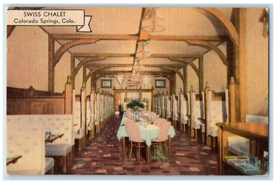 Colorado Springs Colorado CO Postcard Swiss Chalet Restaurant Interior View 1940