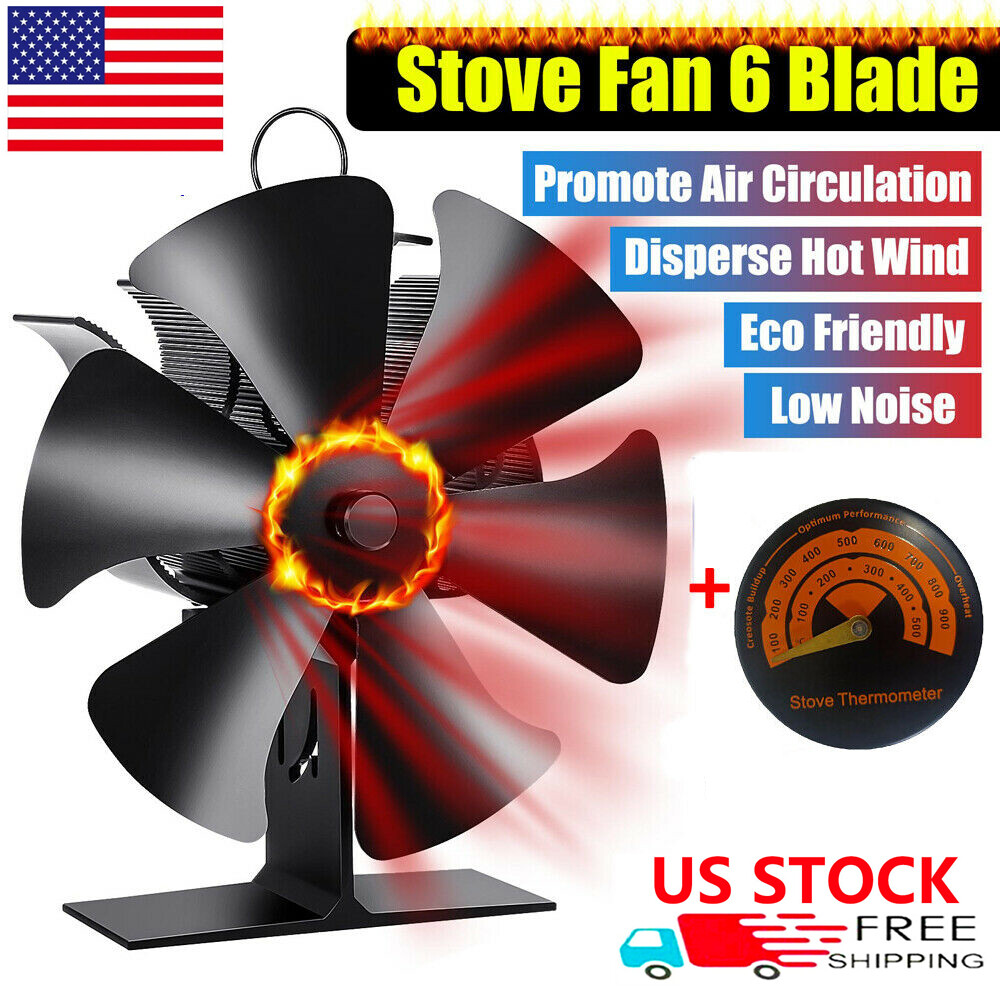 6 Blade 1450rpm Fireplace Stove Fan Heat Powered Silent Wood Log Fuel  Saving Eco | eBay