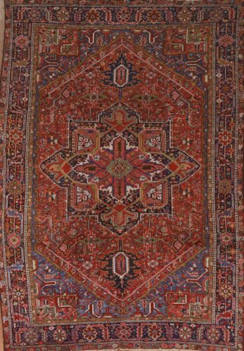 Gemüsefarbstoff Heriz Serapi antiker Teppich 8'x11' Wolle handgeknüpft Wohnzimmerteppich - Bild 1 von 12