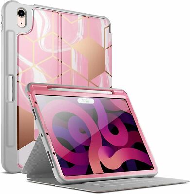 For iPad Air 4 2020 Tablet Case Smart Cover with Screen Protector Marble Pink