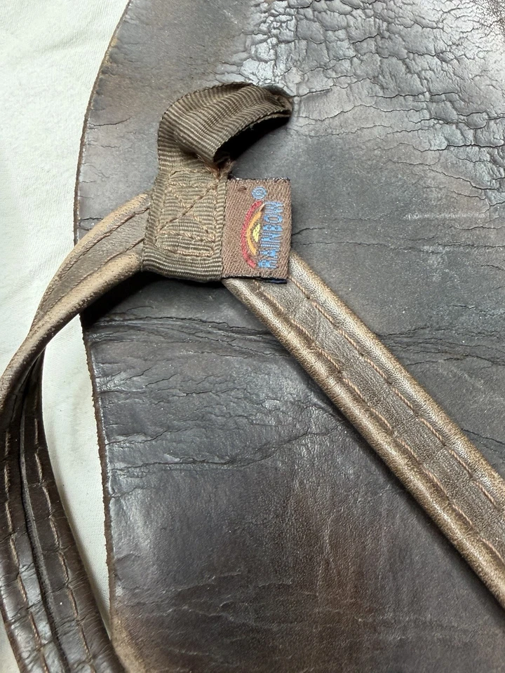 Vintage Rainbow Narrow Strap Leather Women’s Flip Flops Sandals Sz Medium 7-7.5 - Image 2 of 4