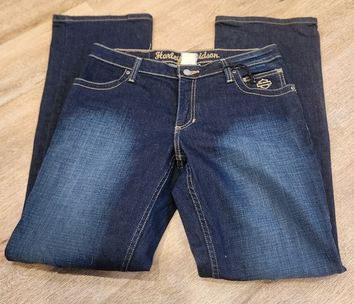 Harley Davidson Motorcycle Dark Denim Jeans Boot Cut Women Size 8 NWOT - Picture 2 of 4