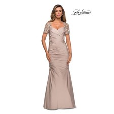 La Femme 27989 Frost Rose Applique V-Neck Trumpet Dress 4 NWT